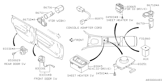 2007 Subaru Legacy Switch Assembly Door Front Diagram for 83331AE00B