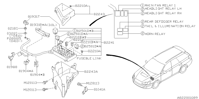 2005 Subaru Outback Fuse Box Repair Diagram for 82290AG01A