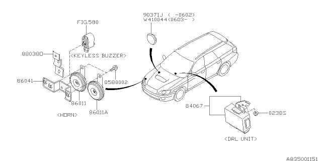 2006 Subaru Legacy Bracket Diagram for 88038AG06A