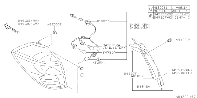 2007 Subaru Outback Lens & Body Complete U4 RH Diagram for 84912AG351