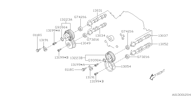 2005 Subaru Legacy CAMSHAFT Complete Exhaust LH Diagram for 13052AA290