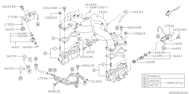 2008 Subaru Legacy Manifold Complete Intake Diagram for 14001AB880