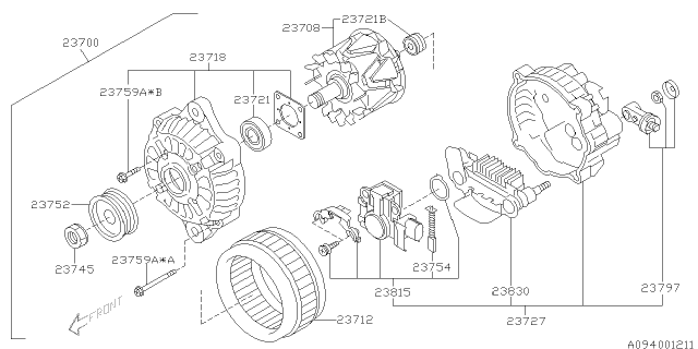 2005 Subaru Outback Rear Cover Assembly-ALTERNATOR Diagram for 23727AA290
