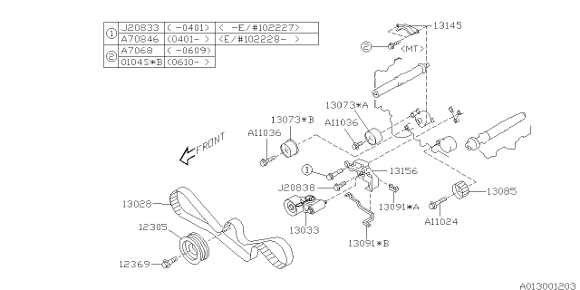 2005 Subaru Outback Adjust Assembly Belt TENSIONER Diagram for 13033AA040