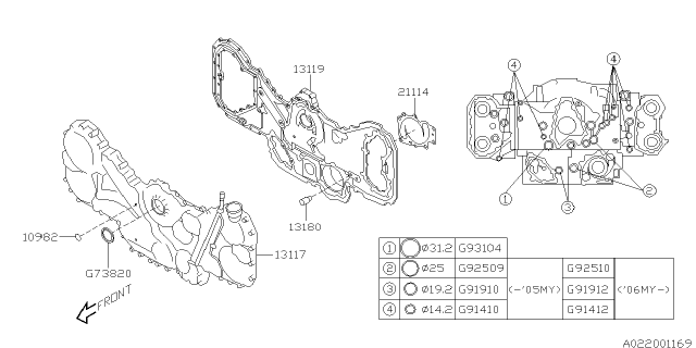 2009 Subaru Legacy Cover Complete Chain NO.2 Diagram for 13119AA050