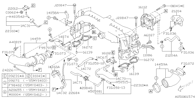 2005 Subaru Legacy Throttle Body Assembly Diagram for 16112AA020