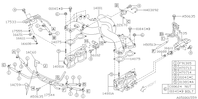 2005 Subaru Legacy INJECTOR Sub Assembly Diagram for 16611AA700