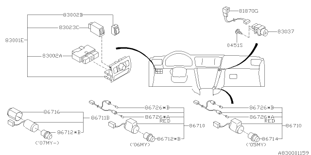 2007 Subaru Legacy Switch Assembly INPANE Diagram for 83001AG33AJC
