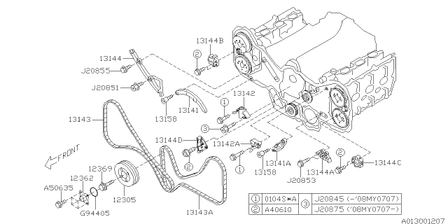 2008 Subaru Legacy Guide Timing Chain Diagram for 13144AA090