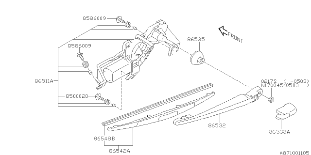 2014 Subaru Tribeca Rear Wiper Arm Assembly Diagram for 86532AG09D