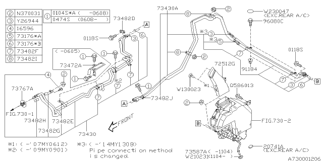2007 Subaru Tribeca Pipe Assembly Rear Front Diagram for 73430XA03A