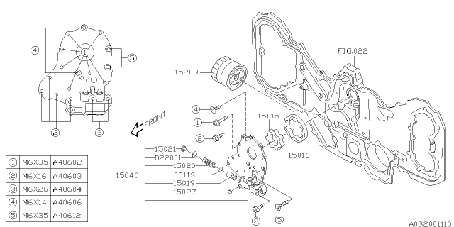 2006 Subaru Tribeca Case Assembly Oil Relief Diagram for 15040AA010
