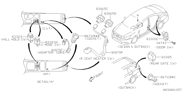 2015 Subaru Legacy Switch Assembly Rear Gate Diagram for 83385AL00A