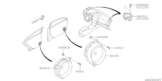 2015 Subaru Outback Speaker Assembly Diagram for 86301AL62A