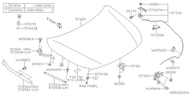 2015 Subaru Legacy Right Front Hood Strut Diagram for 57251AL02A