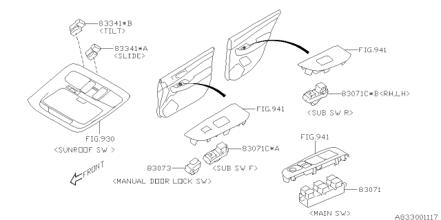 2015 Subaru Outback Power Master Window Switch Diagram for 83071AL05A