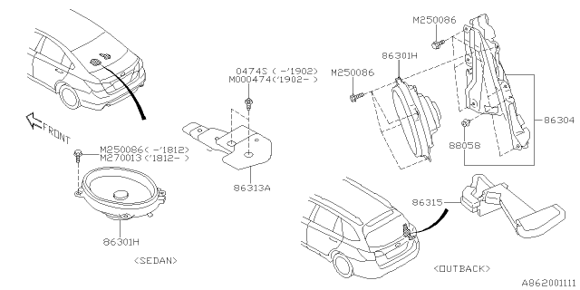 2019 Subaru Legacy Bracket Speaker Diagram for 86304AL74A