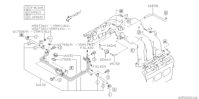 2015 Subaru Legacy Pipe Assembly Fuel SPLY Diagram for 16630AA850