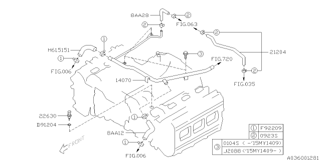 2015 Subaru Outback Hose Assembly Pre Heater Diagram for 21204AB130