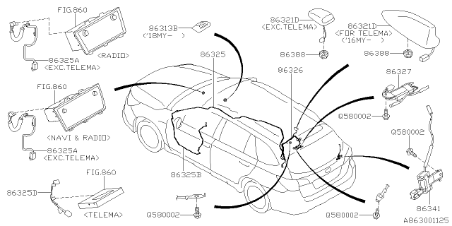 2017 Subaru Legacy Antenna Assembly Diagram for 86321AL75AL8