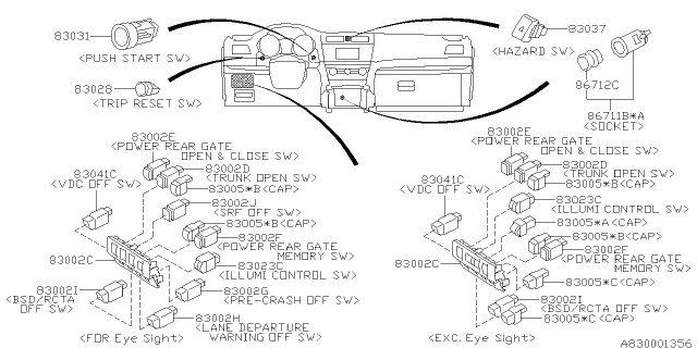 2015 Subaru Legacy Switch Hazard Assembly Diagram for 83037AL00A