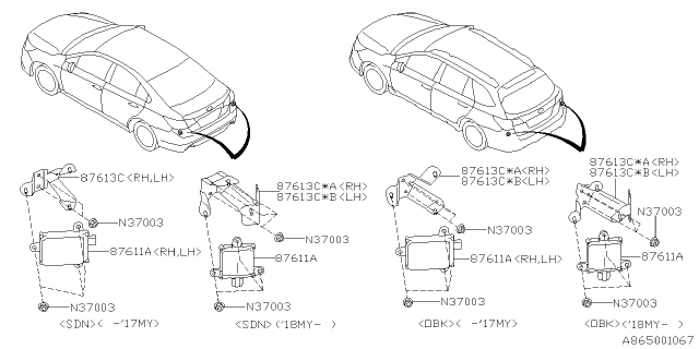 2016 Subaru Outback Radar Assembly Back And Side Diagram for 87611AL01A