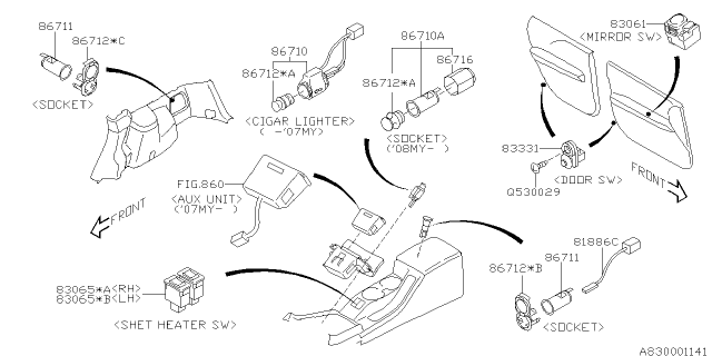 2007 Subaru Forester Cigarette Lighter Assembly Diagram for 86710FE030