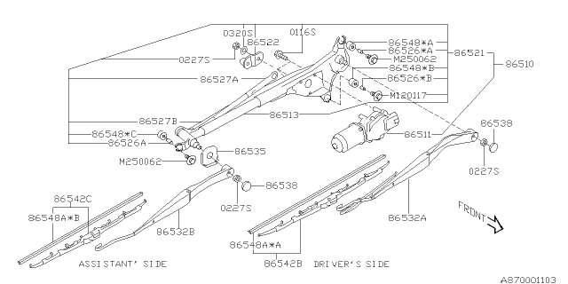 2007 Subaru Forester Windshield Wiper Driver Arm Assembly Diagram for 86542AE020
