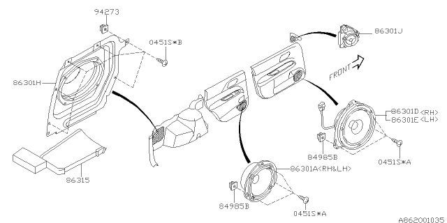 2004 Subaru Forester Speaker Assembly Hanger Diagram for 86301SA120