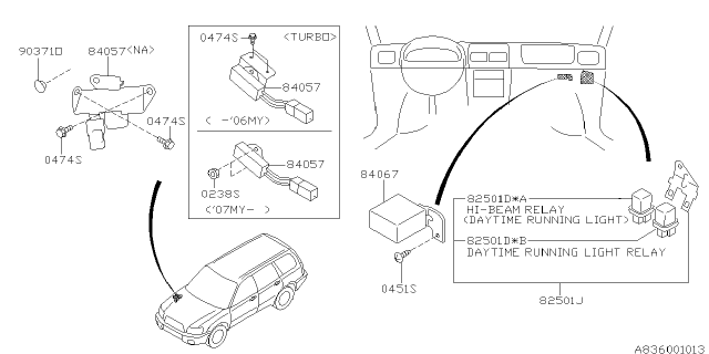 2007 Subaru Forester Resist Assembly Daytime Run Lamp Diagram for 84057SA020