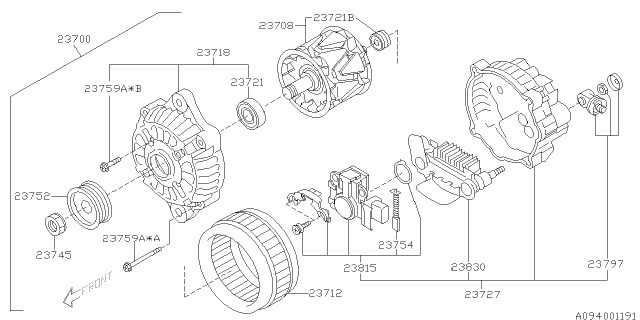 2004 Subaru Forester Alternator Assembly Diagram for 23700AA370