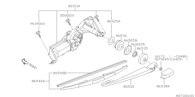 2005 Subaru Forester Rear Windshield Back Wiper Arm Blade Set Diagram for 86532SA070