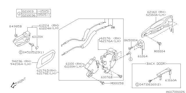 2007 Subaru Forester Rear Door Handle Assembly Outer Right Diagram for 61022SA021PG
