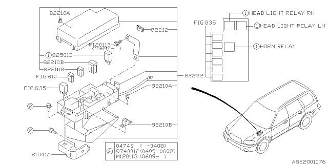 2004 Subaru Forester Fuse Box Assembly Main Diagram for 82231SA300