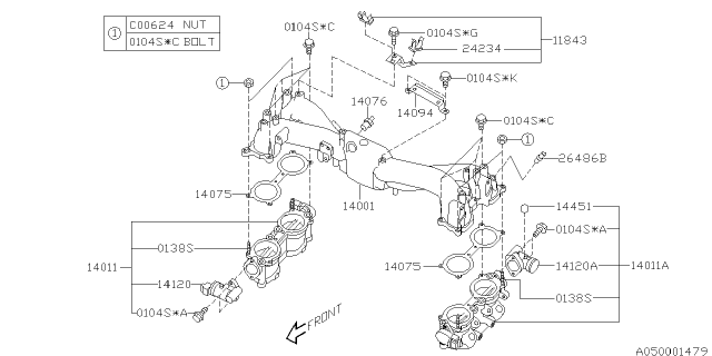 2004 Subaru Forester Nipple Intake Manifold Diagram for 14076AA030