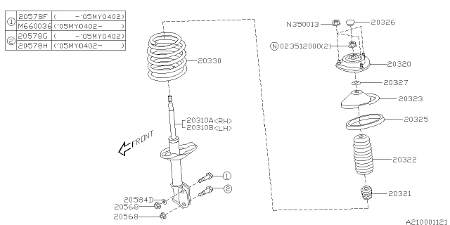 2005 Subaru Forester SPACER STRUT Front Diagram for 20326AA000