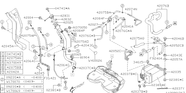 2005 Subaru Forester Filler Cap Assembly Diagram for 42031AE020