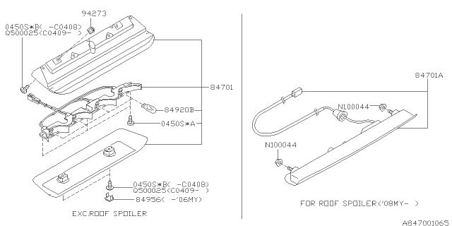 2005 Subaru Forester High Mount Lamp Assembly Diagram for 84701FC030ES