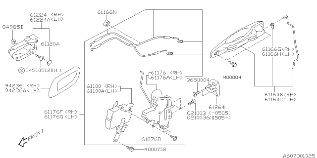 2007 Subaru Forester Front Door Handle Assembly Outer Right Diagram for 61021SA021PG