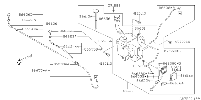 2006 Subaru Forester Windshield Washer Nozzle Assembly Right Diagram for 86636SA020