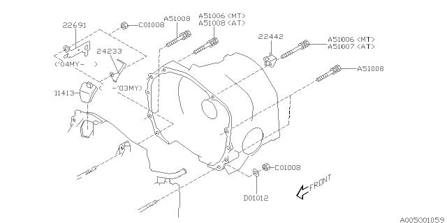 2007 Subaru Forester Timing Hole Plug & Transmission Bolt Diagram