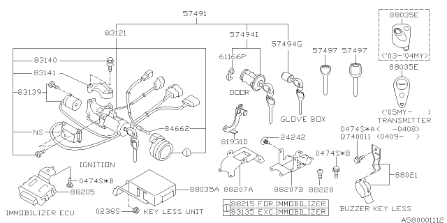 2003 Subaru Forester Key Kit & Key Lock Diagram