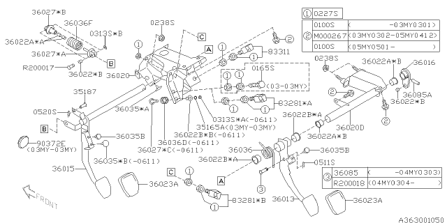 2003 Subaru Forester Foot Pad Diagram for 36015GA111