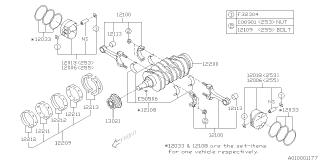 2010 Subaru Legacy Bearing Set Connect Rod Diagram for 12108AA890