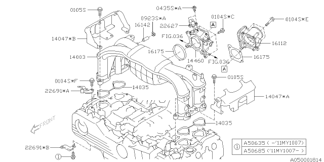 2011 Subaru Outback Gasket Intake Manifold Diagram for 14035AA540