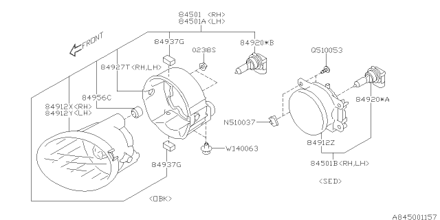 2014 Subaru Legacy Fog Light Assembly Front Left Diagram for 84501AJ10A