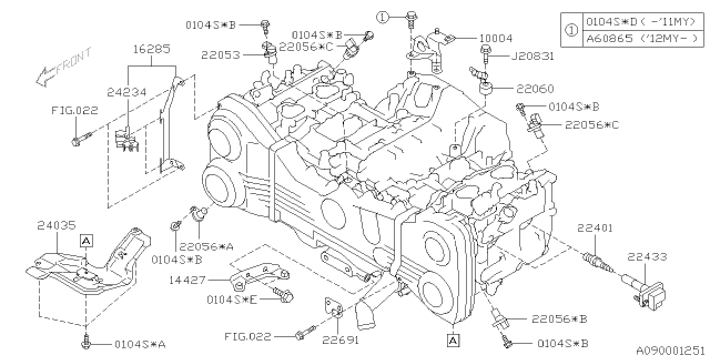 2012 Subaru Legacy Ignition Coil Assembly Diagram for 22433AA600