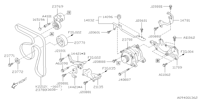2016 Subaru Forester TENSIONER Assembly V Belt Diagram for 23769AA05A