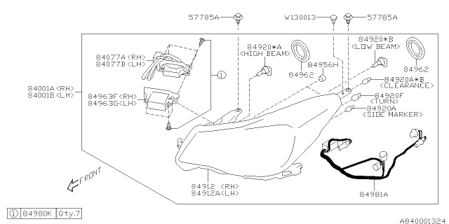 2018 Subaru Forester Passenger Side Head Light Lamp Assembly Diagram for 84002SG262