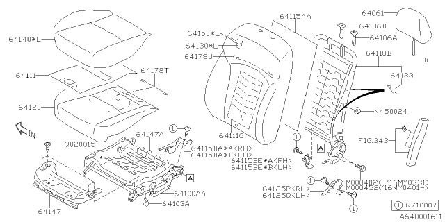 2015 Subaru Forester Front Seat Cushion Cover Left Diagram for 64140SG211LL
